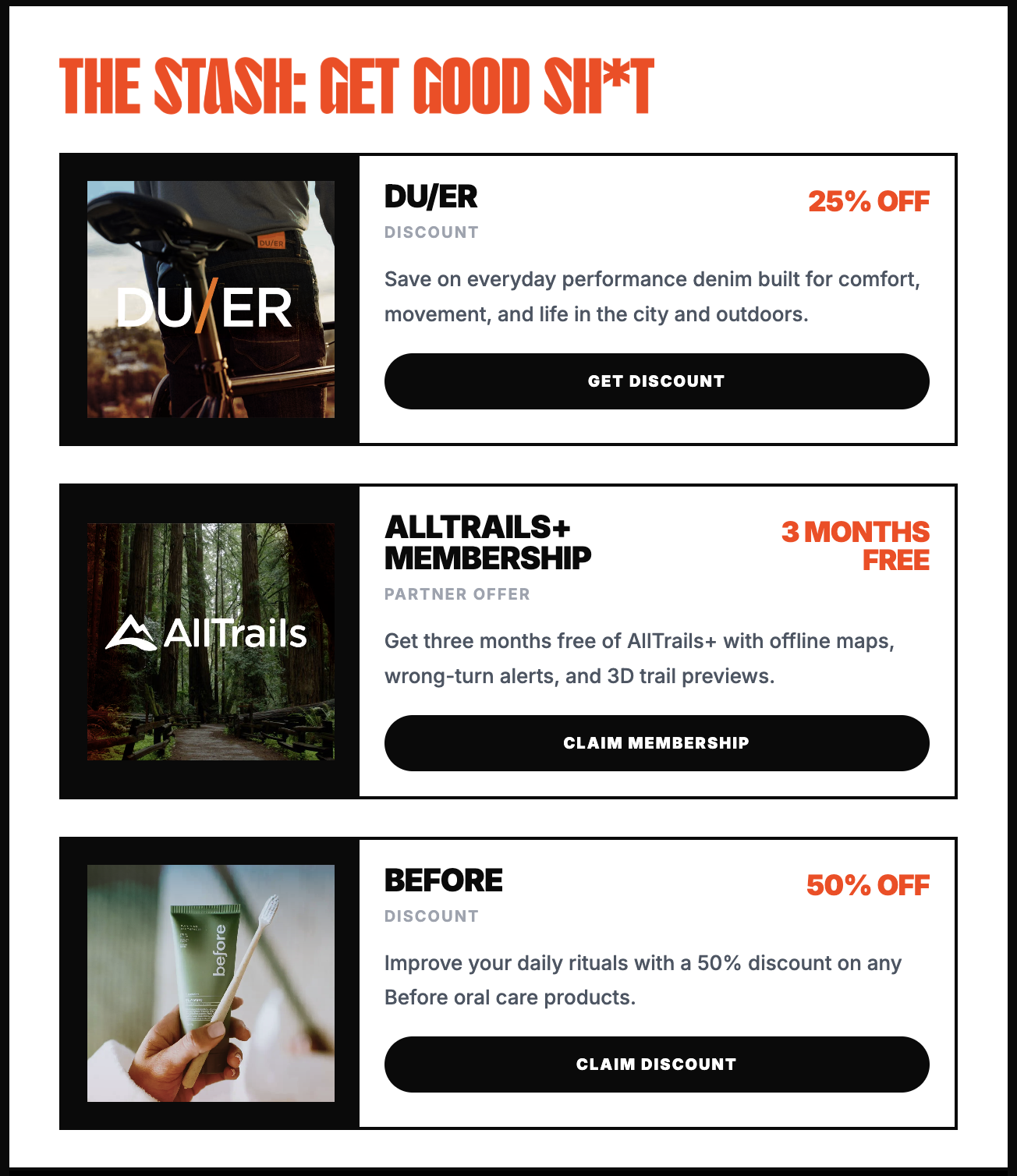 Trailblazer newsletter stash offers screenshot.